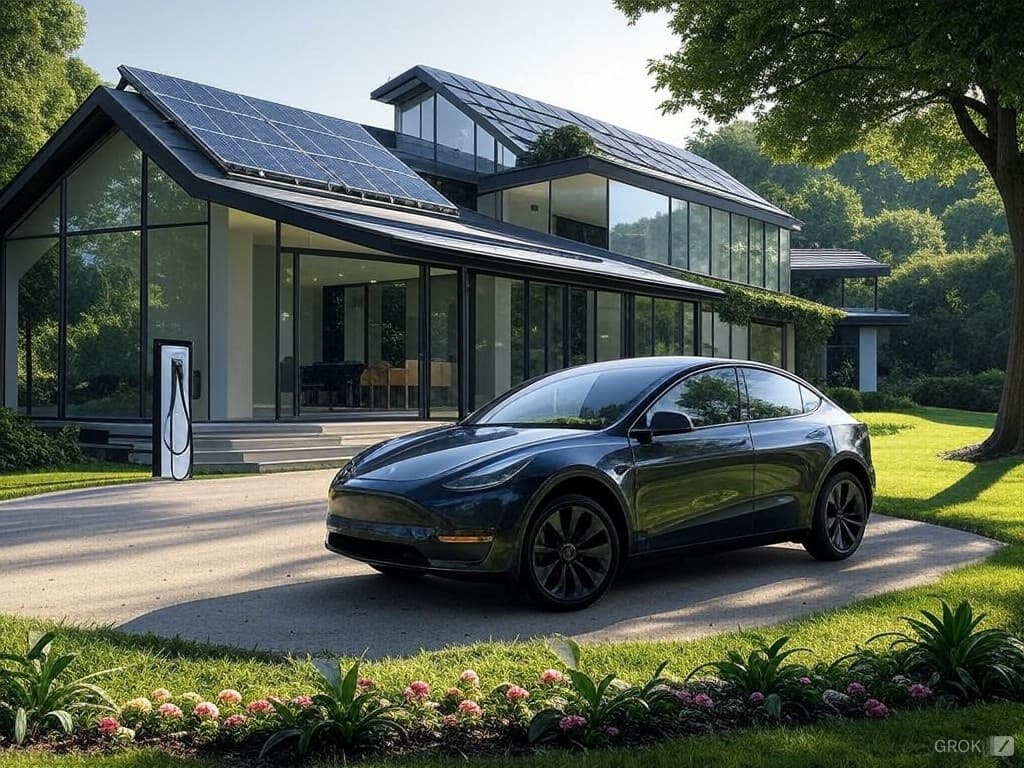 Modern home with solar panels and EV charging