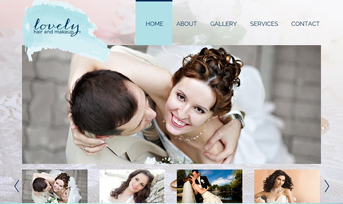 Alveneis wedding services website with gold accents and service sections